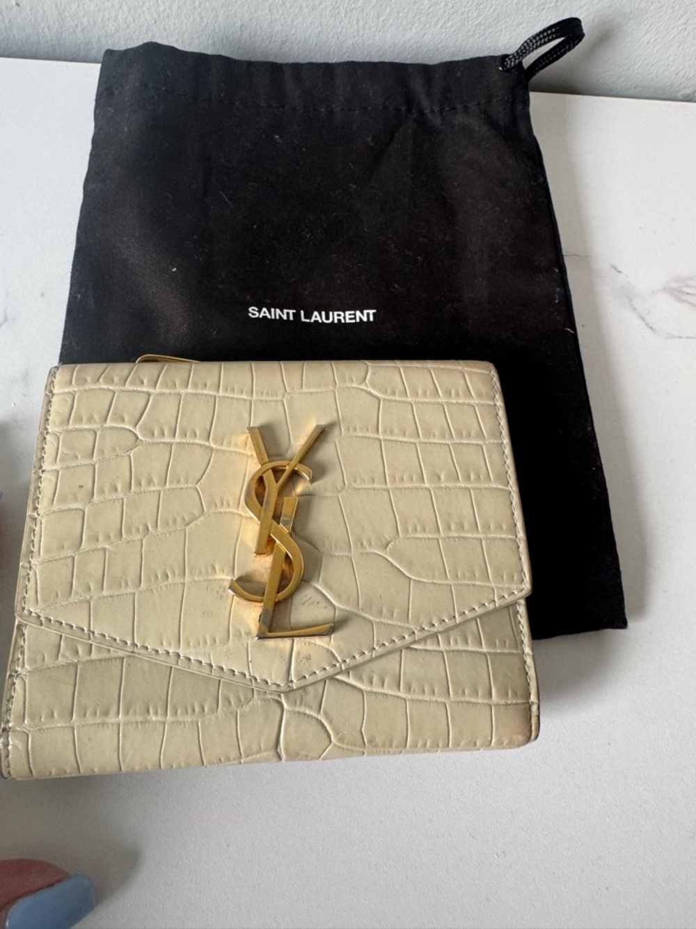 Saint Laurent Cream Croc-Embossed Leather Small Wallet - Picture 15 of 16